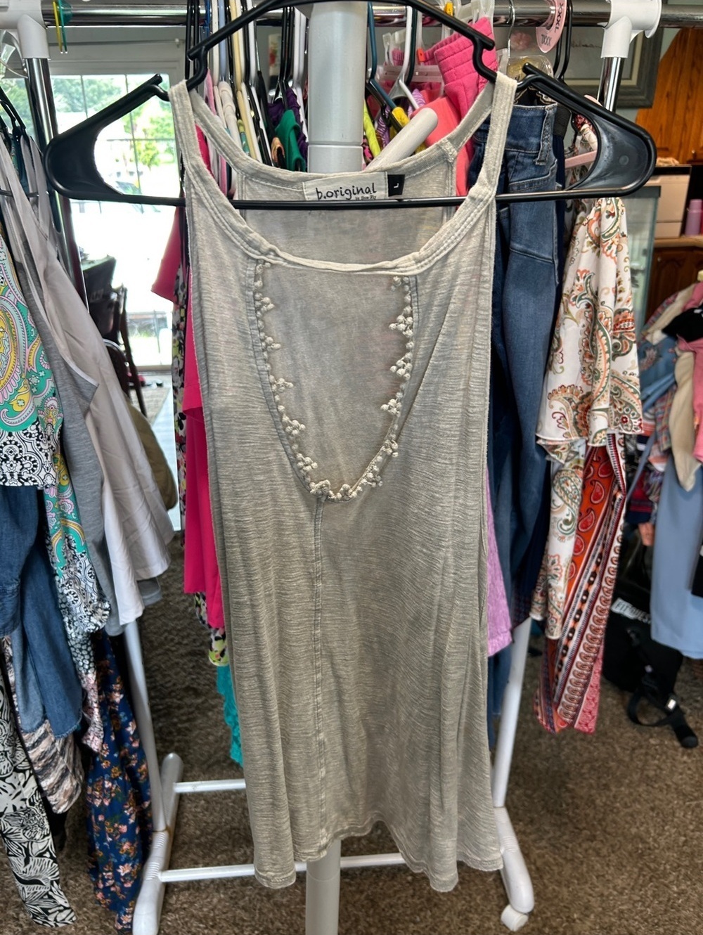 b.original Beige Beaded Detail Tank Size L
